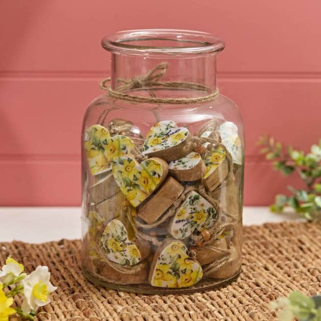 Mango Wood Floral Enamel Heart Hangers 2 Asstd 48 Pieces Jar for wholesale by Langs