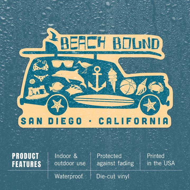 Lantern Press - Wholesale Sticker - Vinyl Sticker San Diego, California, Coastal Icons