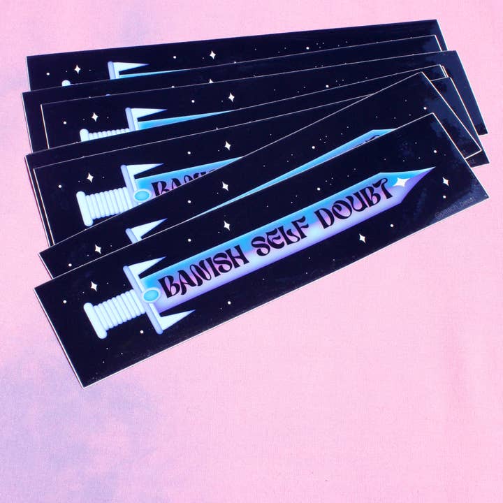 Banish Self Doubt Vinyl Bumper Sticker for wholesale by Peach Beast