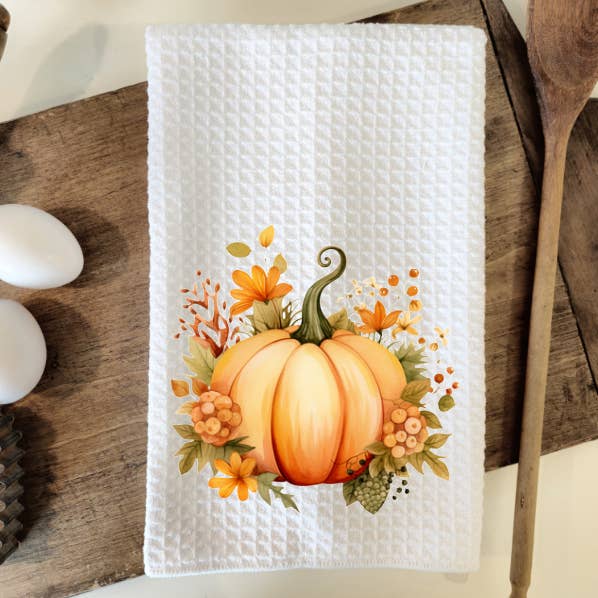 Harvest Fall Pumpkin Waffle Weave theedoek theedoek voor wholesale door Prairie Chicken Sticker Shop & Gifts