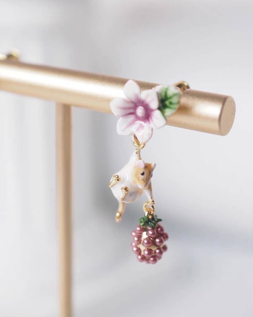 Exsito - Wholesale Dangle Earrings - Hamster and Wisteria Flowers Enamel Earrings3