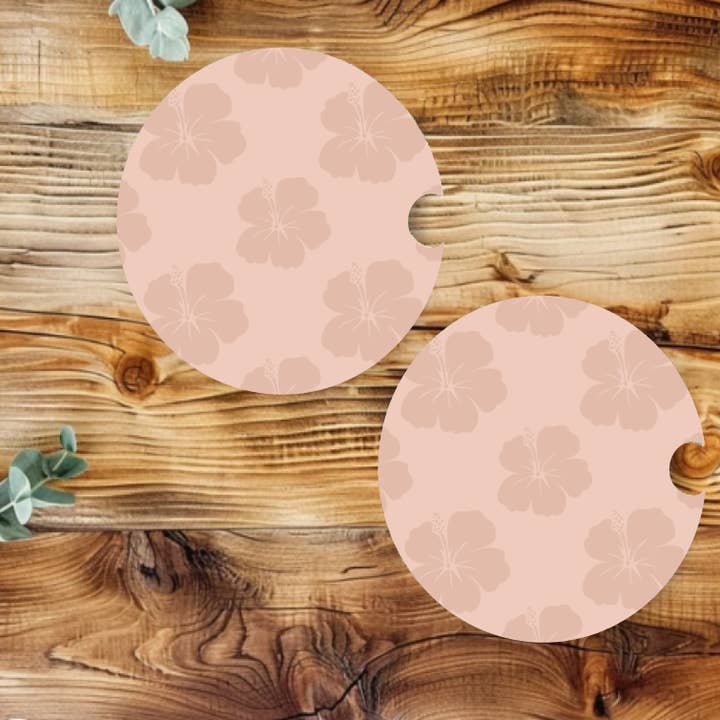 Tropical Flowers Doodle Neoprene Car Coaster Set for wholesale by Prairie Chicken Sticker Shop & Gifts