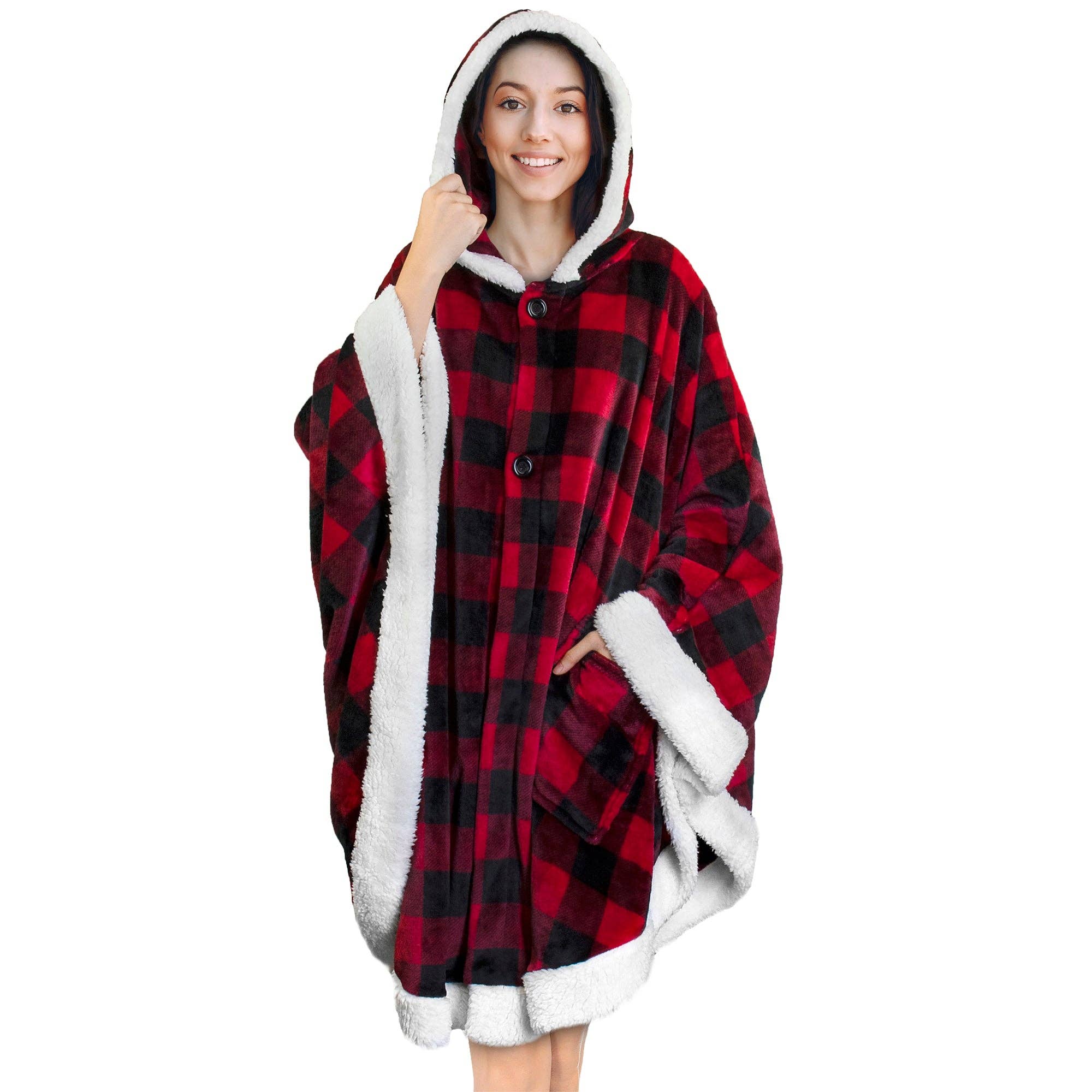 Pavilia – wholesale Poncho – Women's – Angel Wrap Hoodie Sherpa Poncho Blanket75