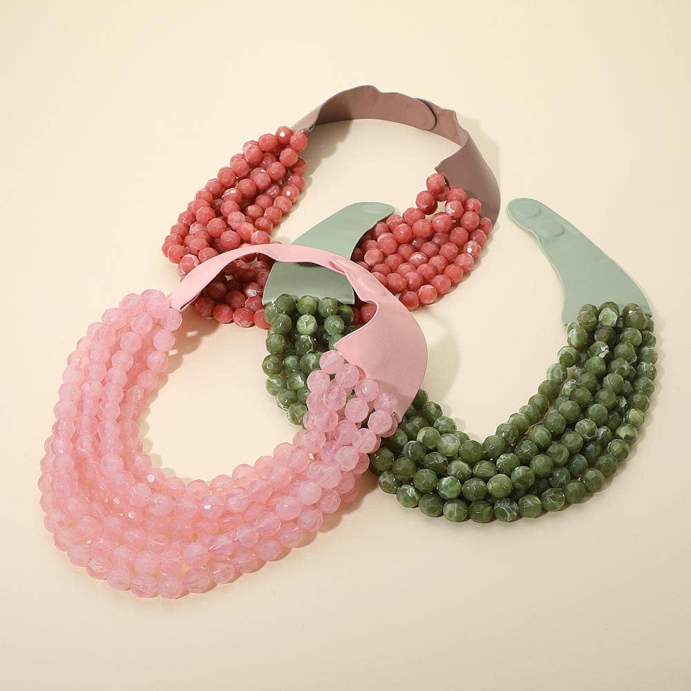 Sensibling Corp. - Wholesale Beaded/Pearl Necklace - Marbled Faceted Ball Beaded Multi Layered Faux Leather Magnetic Necklace22