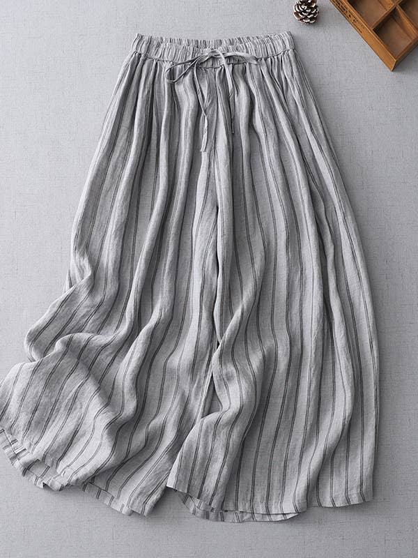 Pettie Vintage gestreifte Baumwoll-Cropped-Hose mit weitem Bein für den Großhandel von Whisper Mint