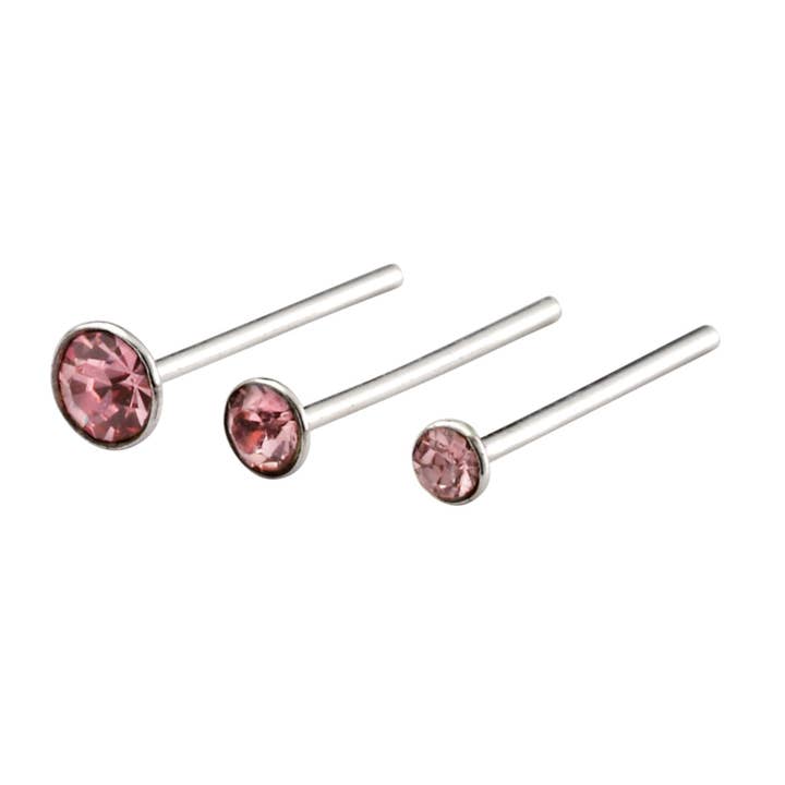 Set of 6 Pink Crystal Nose Studs for wholesale by Gecko Jewellery