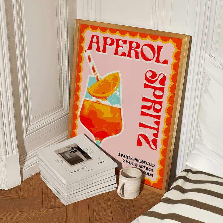 Aperol Spritz Retro Cocktail Druck für den Großhandel von Pink Giraffe Print Co