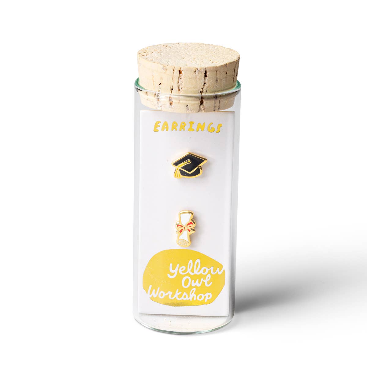 Yellow Owl Workshop - Venta al por mayor Pendientes de botón/aretes de poste - Pendientes de diploma de posgrado, pendientes dorados con forma de declaración de graduación2