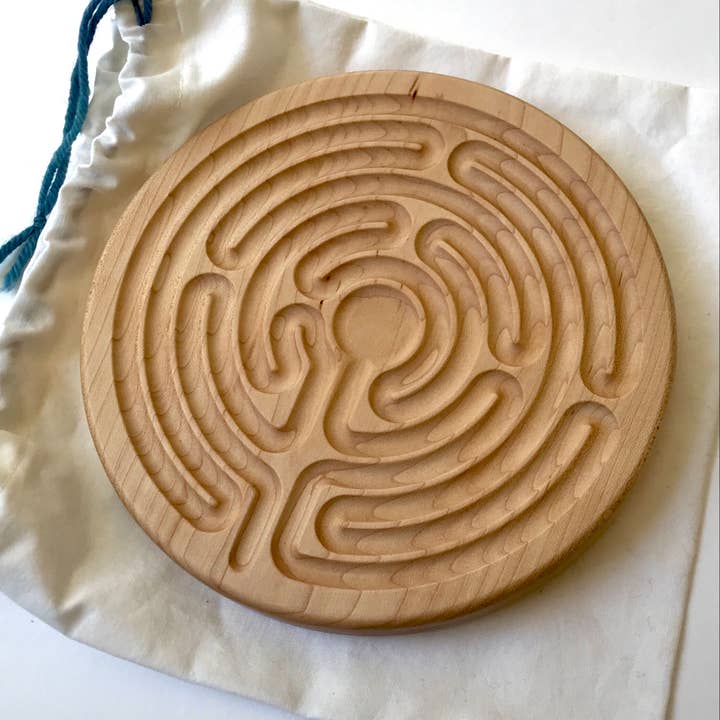 Medium Chartres-style Finger Labyrinth, Solid Wood, 7.5" for wholesale by Wooden Contraptions