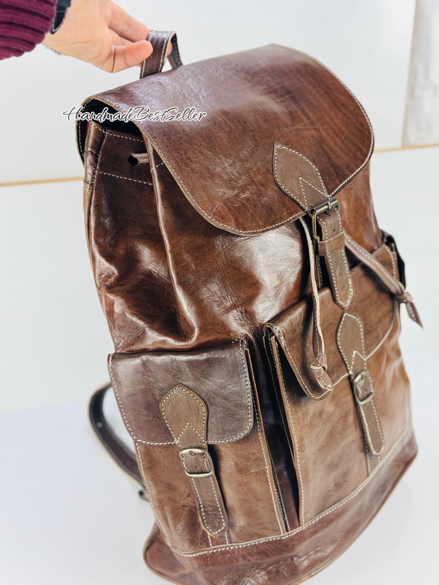 HandmadeBestSeller – wholesale Backpack – Unisex – Handmade Leather Backpack – Multi-Pocket Travel Bag21