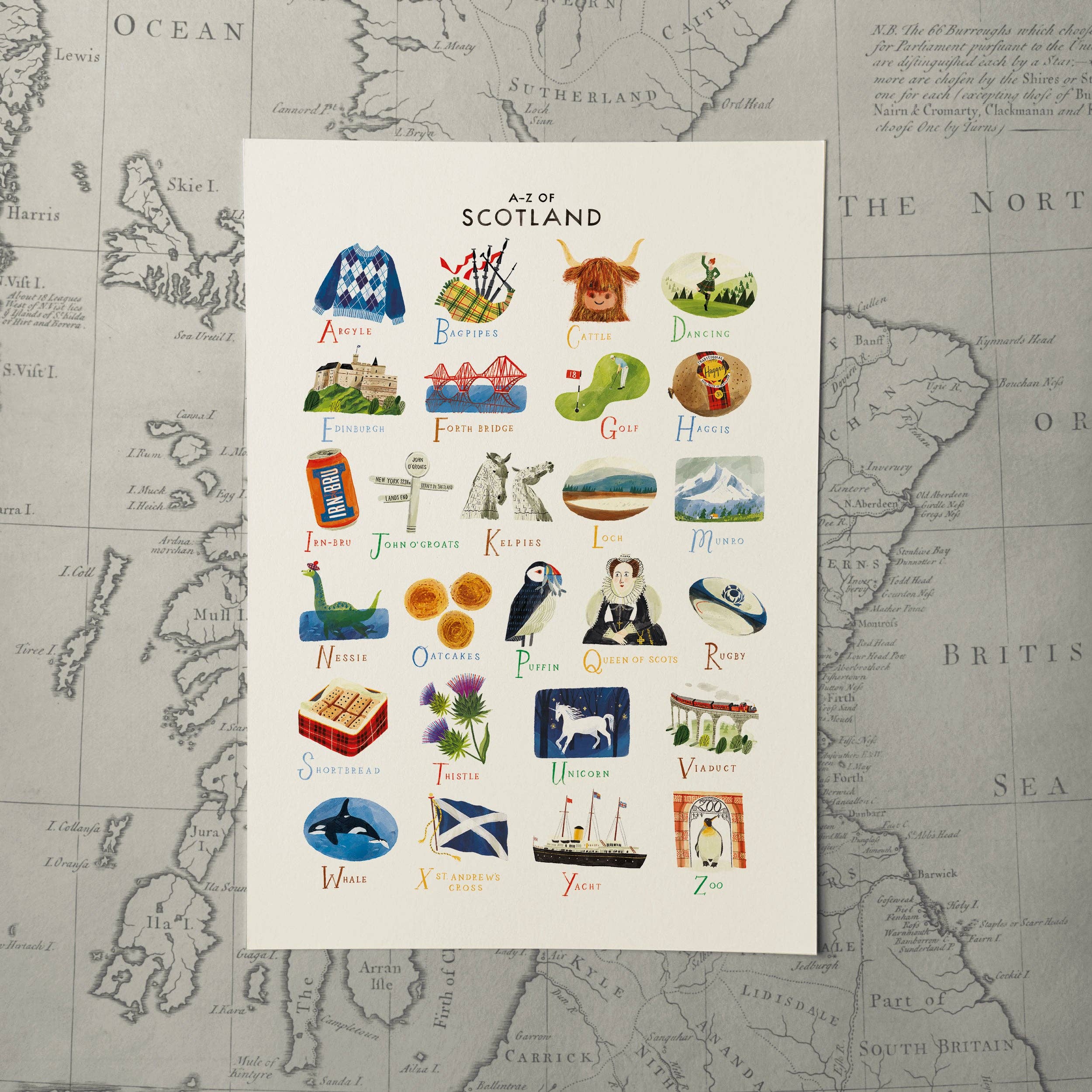 Oldfield Design Co – wholesale Art print – A-Z Scotland A3 Print2
