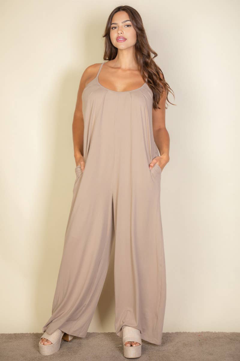 CAPELLA APPAREL - Wholesale Jumpsuit - Women's - Plus Spaghetti strap solid wide jumpsuit3