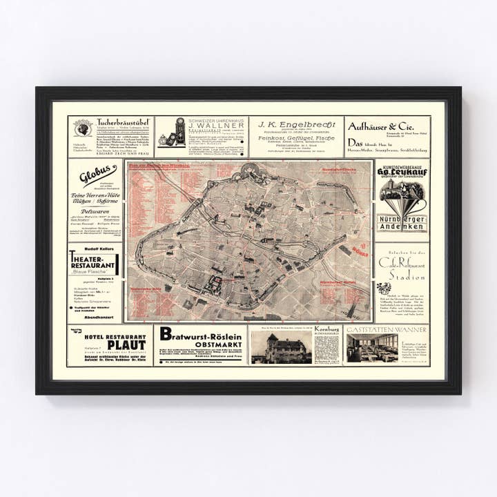 Vintage Map of Nurnberg, Germany 1920 for wholesale by Ted's Vintage Art