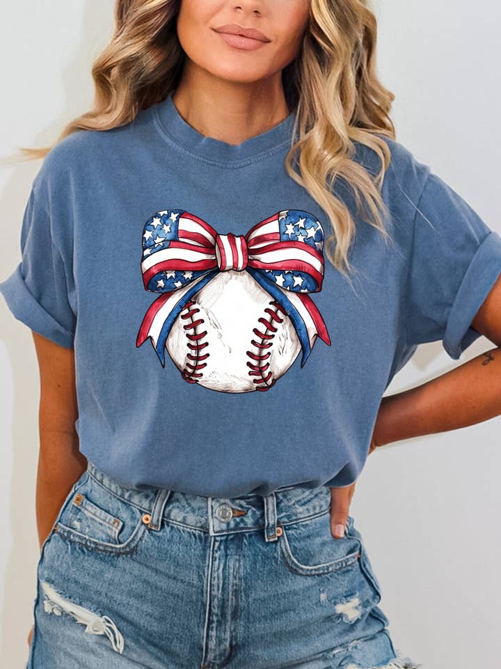American Baseball Bow Comfort Colors Tee for wholesale by MVP Tee Shop Wholesale