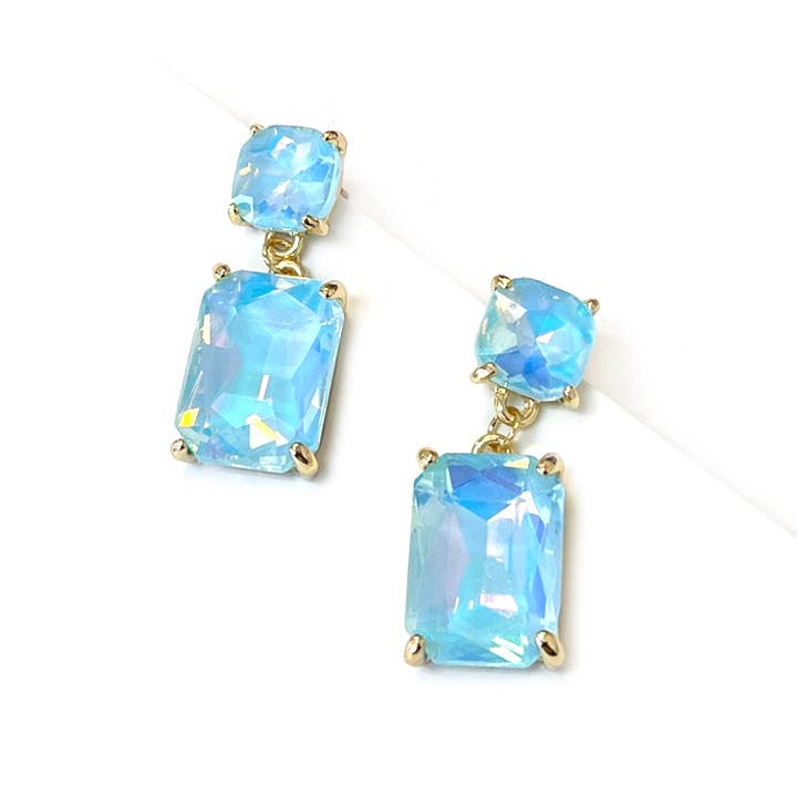 StarryNYC - Wholesale Dangle Earrings - Double Square Linked Crystal Glass Dangle Earrings2