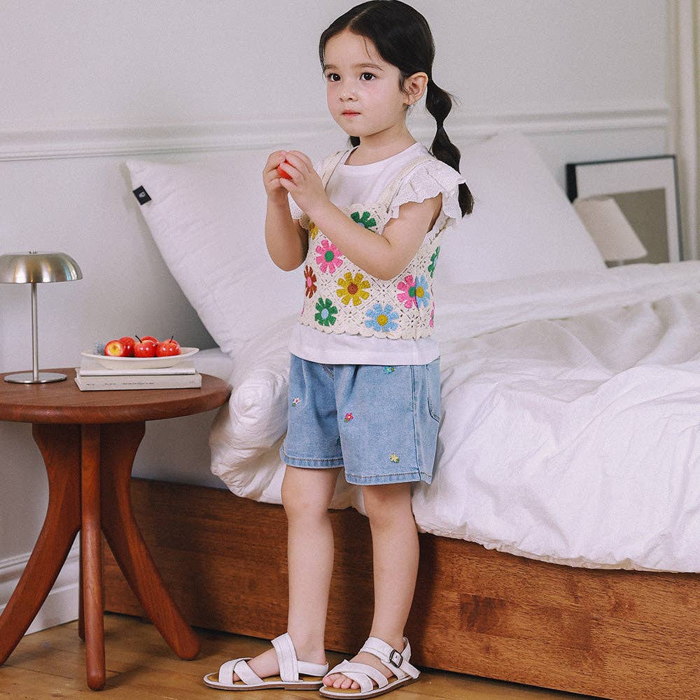 ToTo Heros - Wholesale Shorts - Kids - Millie Wide Leg Flower Embroidery Denim Shorts7