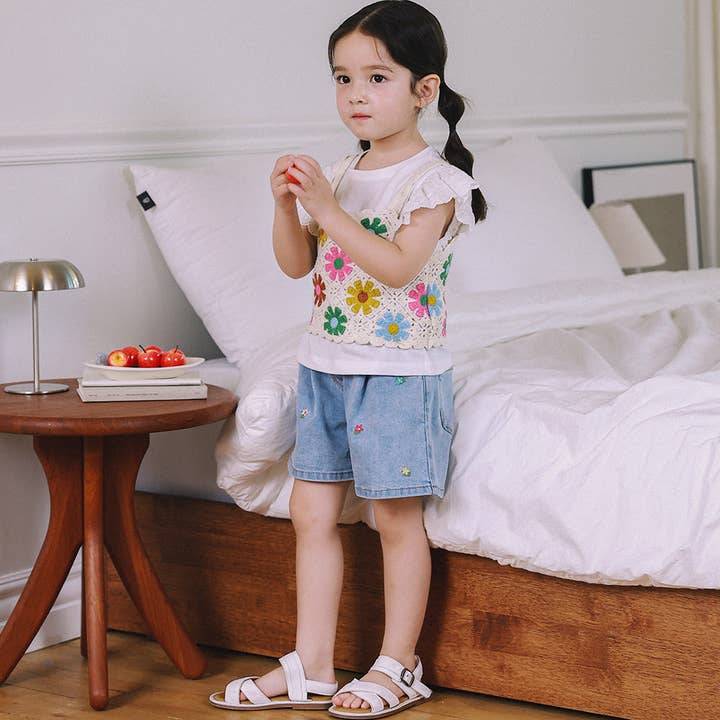 ToTo Heros - Wholesale Shorts - Kids - Millie Wide Leg Flower Embroidery Denim Shorts7