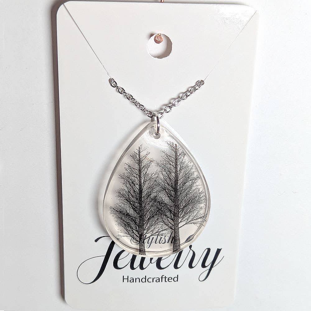 Stylish Jewelry Supply – Engroshandel Halskæde med vedhæng – Moderne sorte træer silhuet tåreharpiks halskæde0