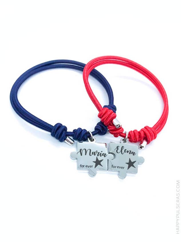 Puzzle-Armband für Paare aus Stahl (2U) mit eingraviertem Text. für den Großhandel von Happypulseras