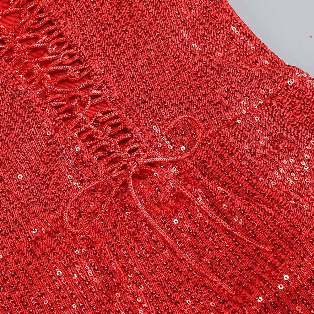 Productseeker - Wholesale Formele jurk - Dames - DR843 Rode Paillettenjurk met Split – Glamoureuze Feestjurk voor de Feestdagen9