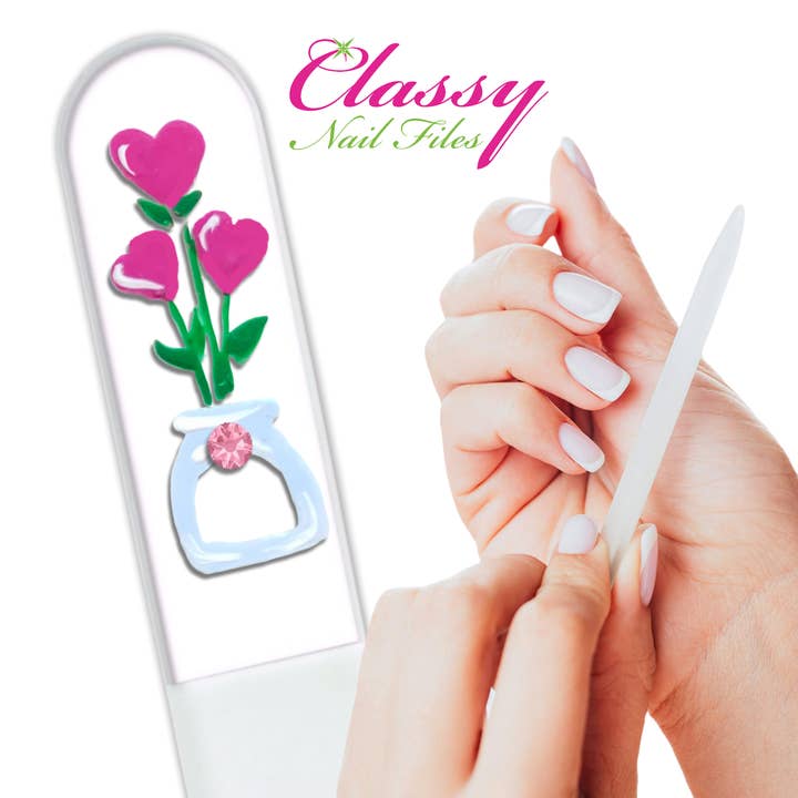 Classy Nail Files - Wholesale Nail file - Love Blooms Hearts Bouquet Hand Painted Crystal Nail File3