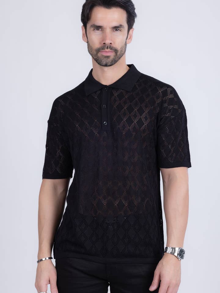 BARABAS - Venta al por mayor Polo - Hombre - Camisetas Polo Transparentes Elásticas Geométricas para Hombre 5P122