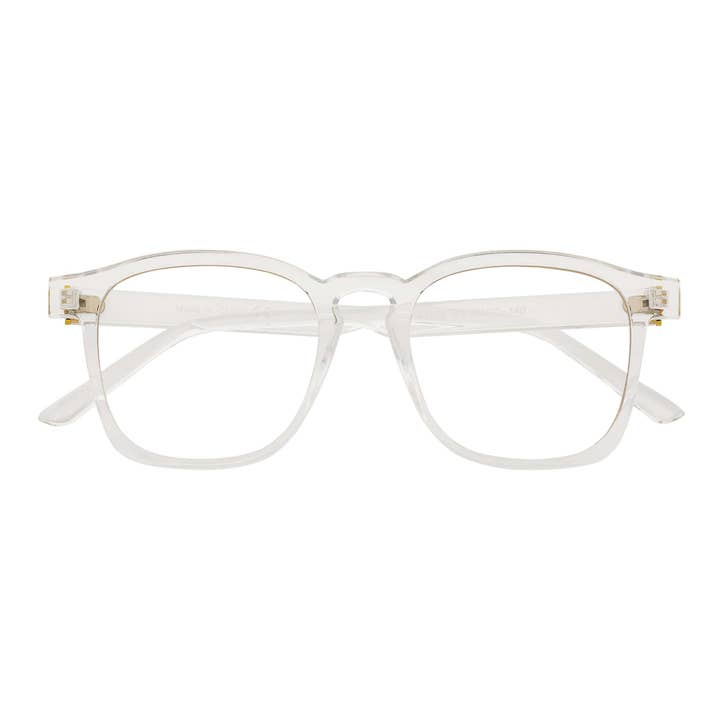 DANEMARK - Lunettes carrées à monture épaisse avec filtre lumière bleue et verres transparents pour la vente par Morspecs