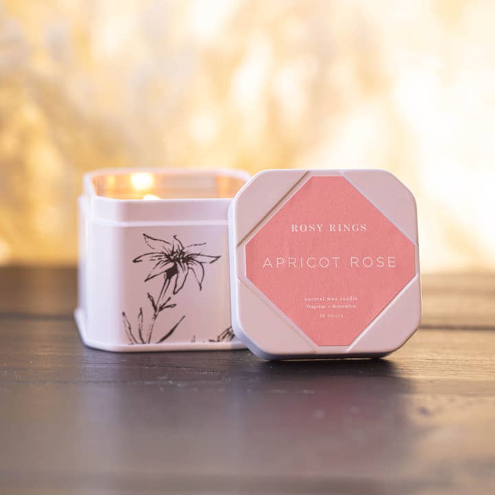Rosy Rings - Wholesale Travel Candles - Petite Tin Candle - Apricot Rose1