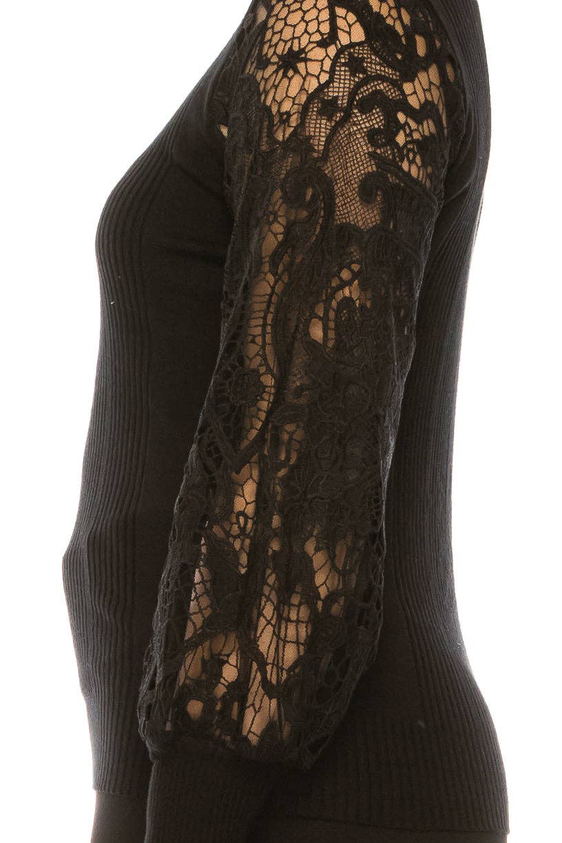 BLACK Sioni Ribbed Mock Neck Long Sleeve Sweater Top for wholesale on Faire3