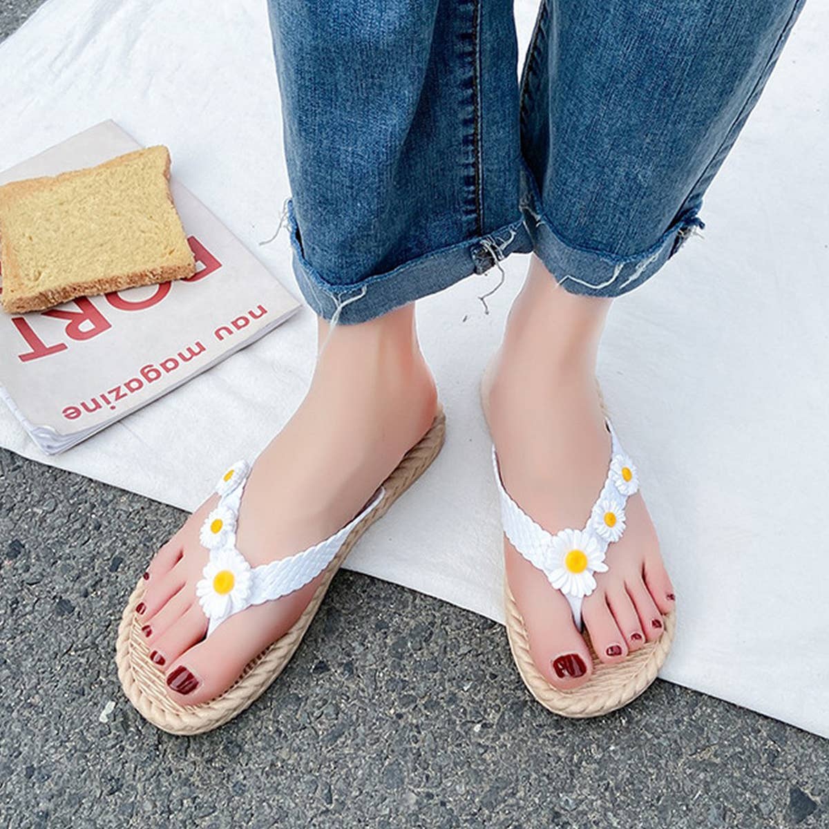 ACCITY - Wholesale Flip Flops - Women's - SUNFLOWER FLOWER SUMMER BEACH FLIP FLOPS_CWSHS067010