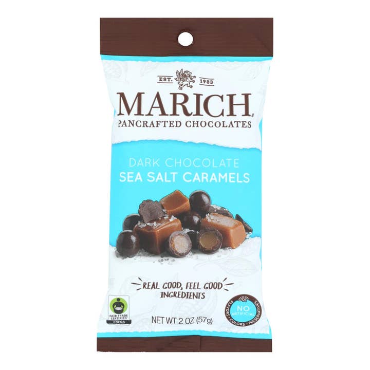 Marich Dark Chocolate Sea Salt Caramels, 12-Pack, 2oz for wholesale by Everyday Supply Co