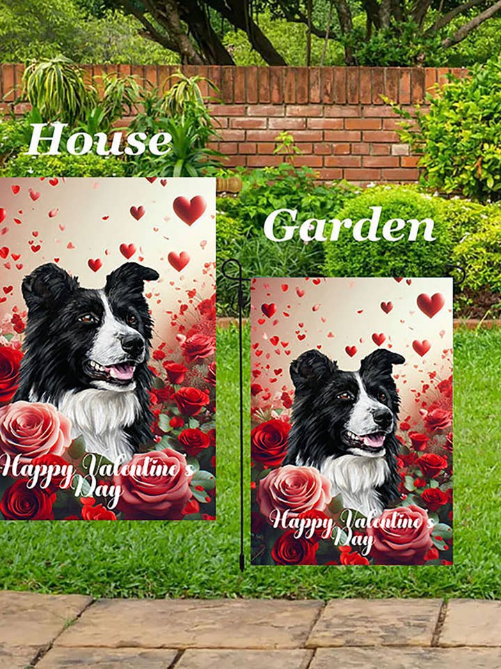Border Collie - Bandiera da Giardino di San Valentino per la vendita all'ingrosso da parte di Best of Breed Products