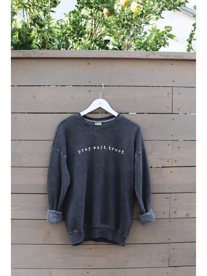 OAT COLLECTIVE - Wholesale Graphic Sweatshirt - Women's - PRAY WAIT TRUST Mineral Graphic Sweatshirt