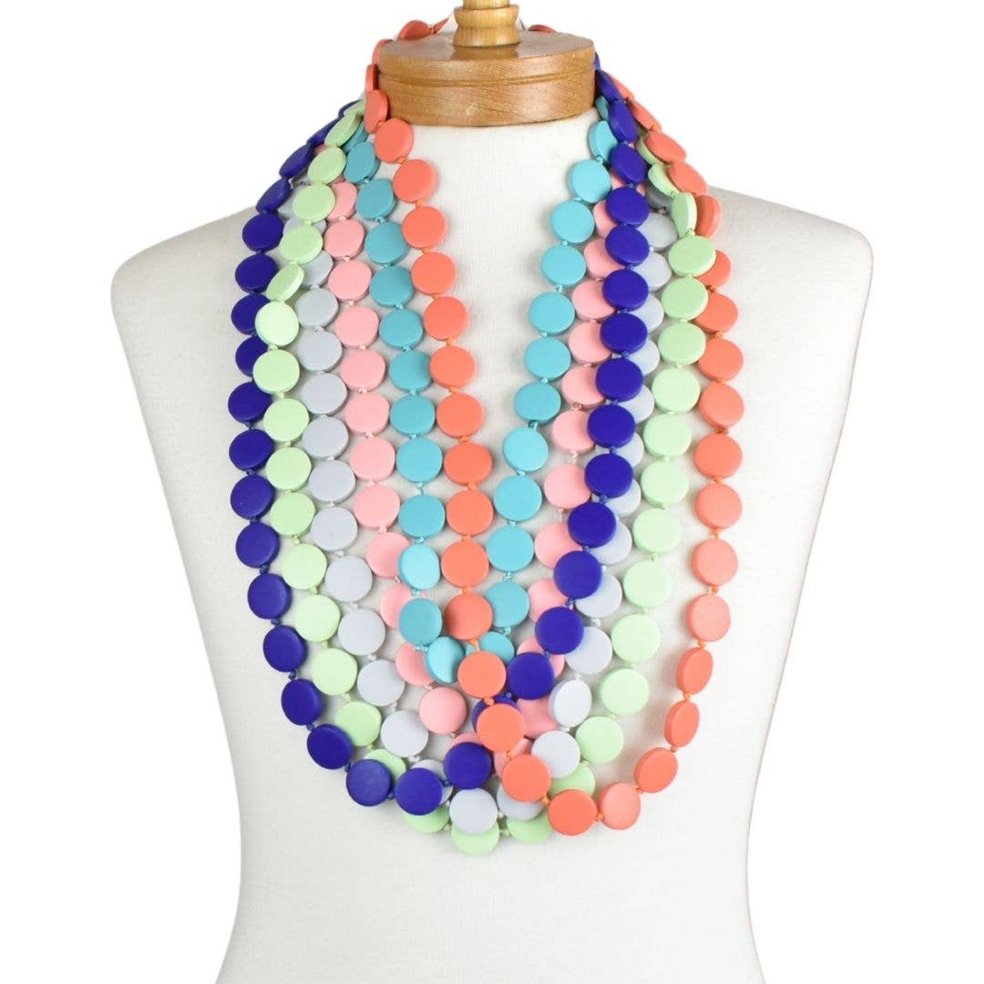 Taylor Hill Scarves & Co - Wholesale Beaded/pearl necklace - THSJ1270: Teal Green: Round Wooden Necklace4