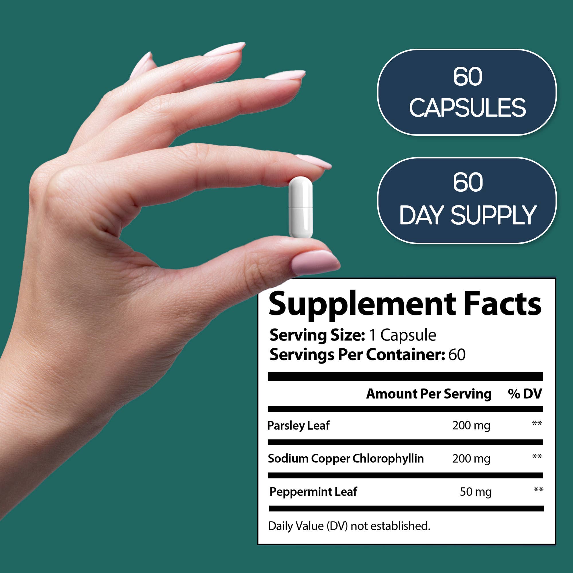 HARMONIFY - Wholesale Oral Supplement/Vitamin - HARMONIFY Chlorophyll Capsules 450mg with Vitamin C 120 Caps2