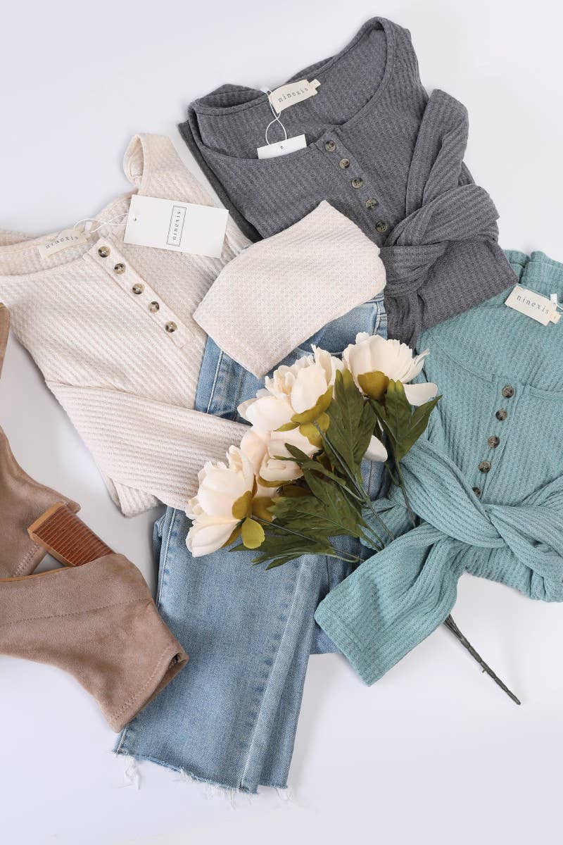 NINEXIS - Wholesale Knit Top - Women's - CWTTL450_BUTTON PLACKET LONG SLEEVE WAFFLE TOP20