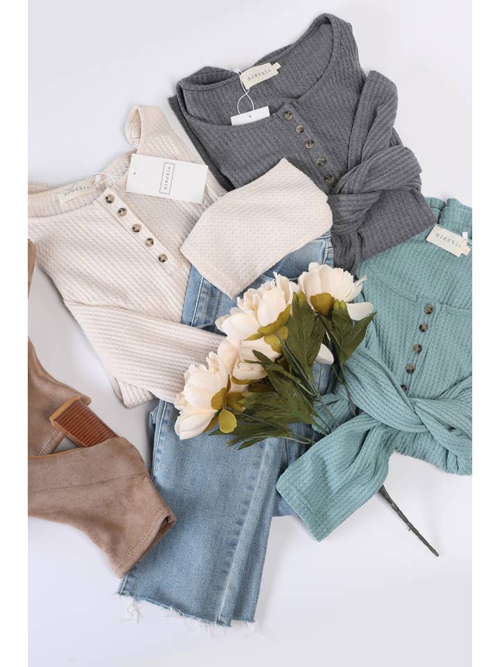 NINEXIS - Wholesale Knit Top - Women's - CWTTL450_BUTTON PLACKET LONG SLEEVE WAFFLE TOP20