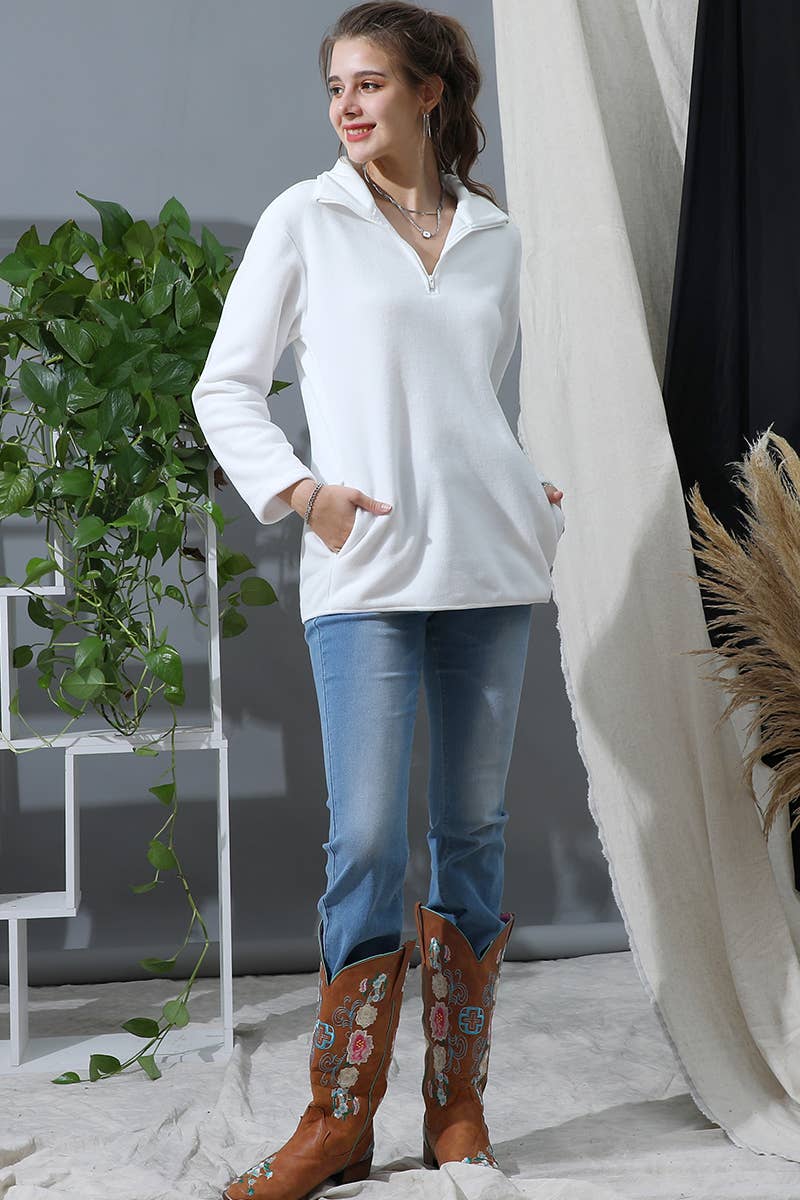 NINEXIS - Wholesale Sweatshirt - Women's - CWTTL1441_Zip Neck Lightweight Pullover Sweatshirt7