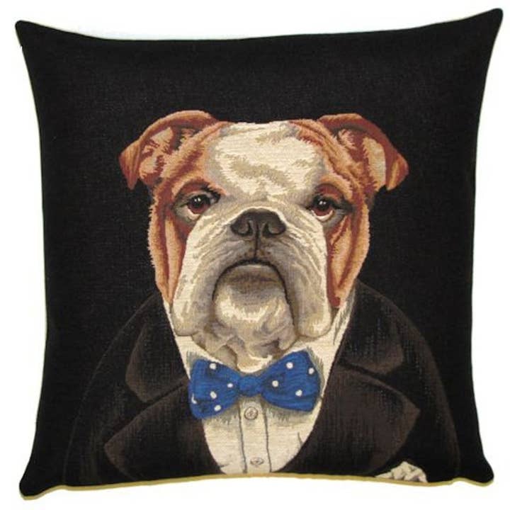 English Bulldog Portrait Throw Pillow | Black Cushion Cover for wholesale by yapatkwa - art of the loom