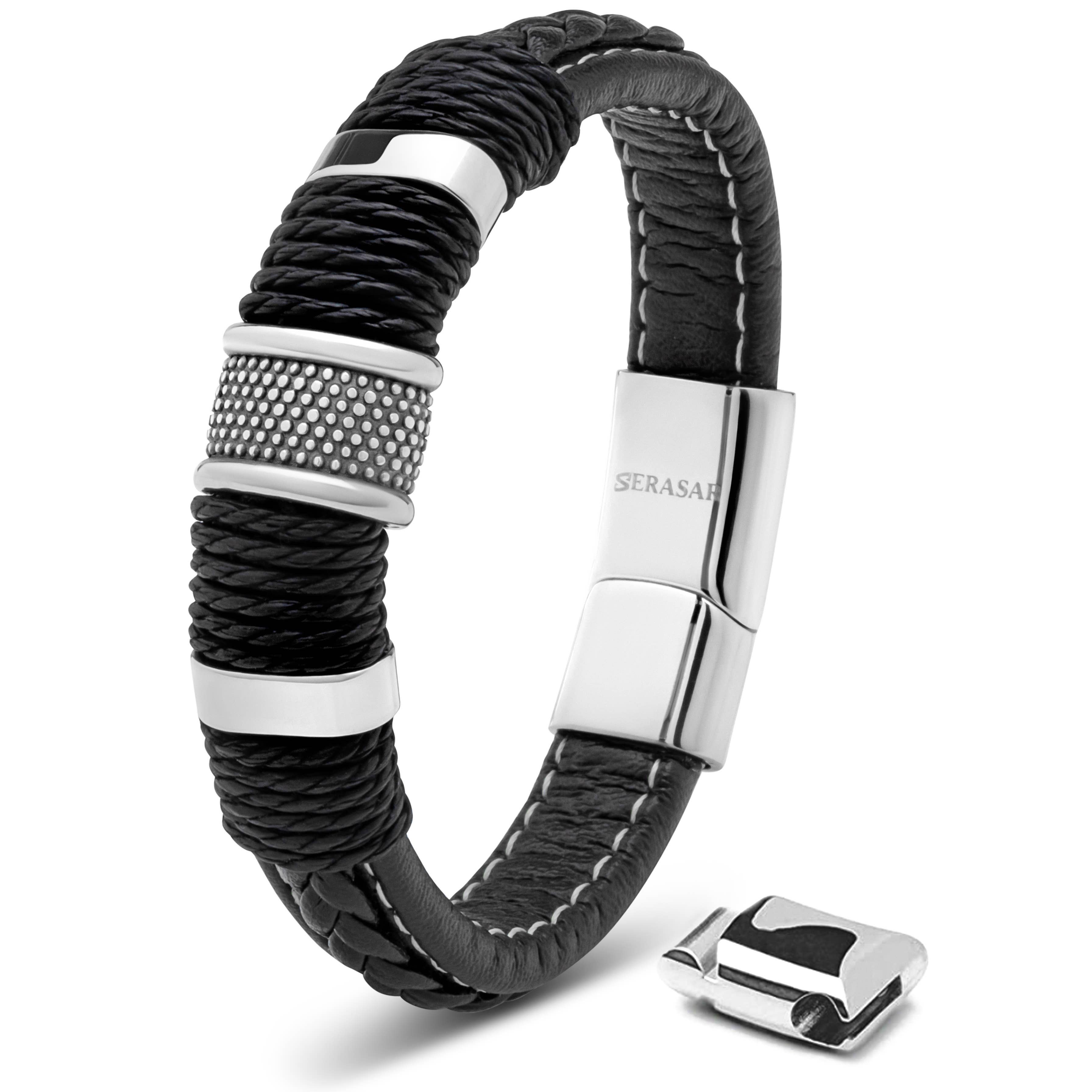 SERASAR - Wholesale Woven/Braided Bracelet - Leather bracelet “ring” - silver - B0280