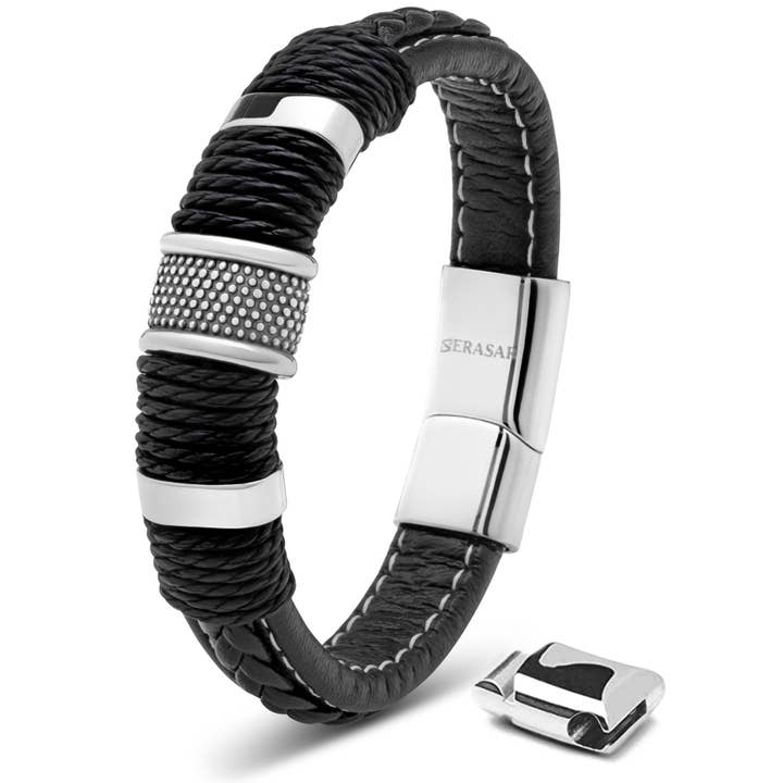 SERASAR - Wholesale Woven/Braided Bracelet - Leather bracelet “ring” - silver - B028
