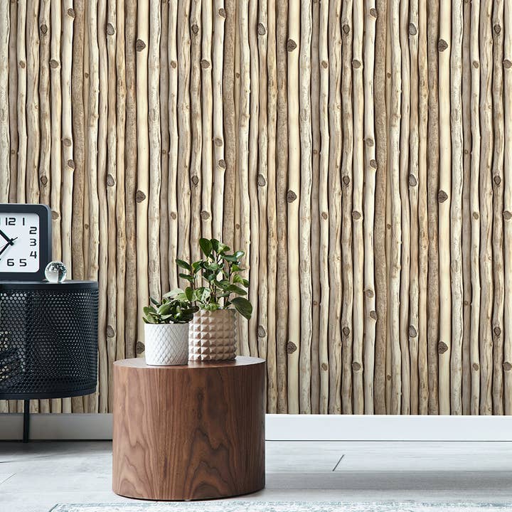 Papier peint de pépinière à branches d'arbre rustiques, fresque murale de nature boisée pour la vente par SimurgWallArts