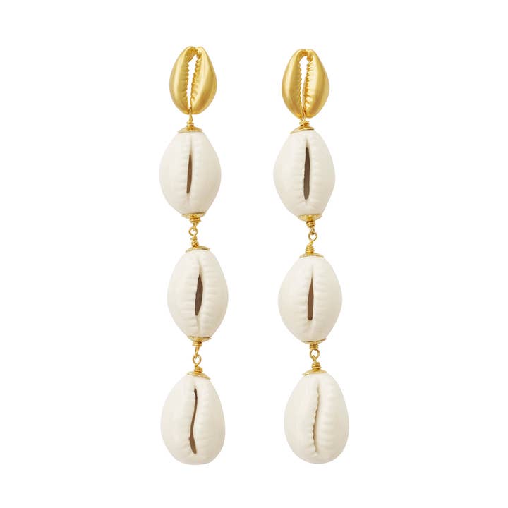 Porcelæn Cowrie Shell lineære øreringe for engroshandel hos POPORCELAIN