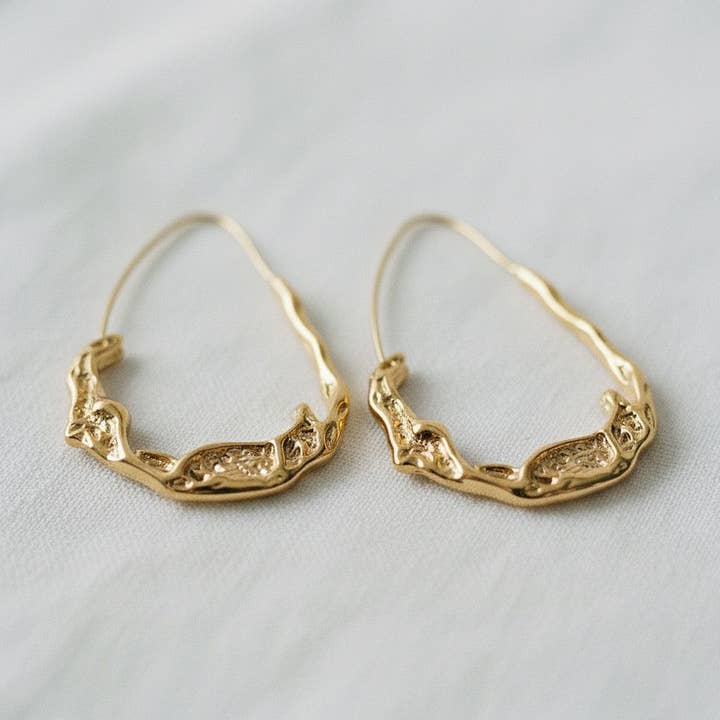 Gold Plated Lava Water Drop Hoop Earrings for wholesale by Ellemadera