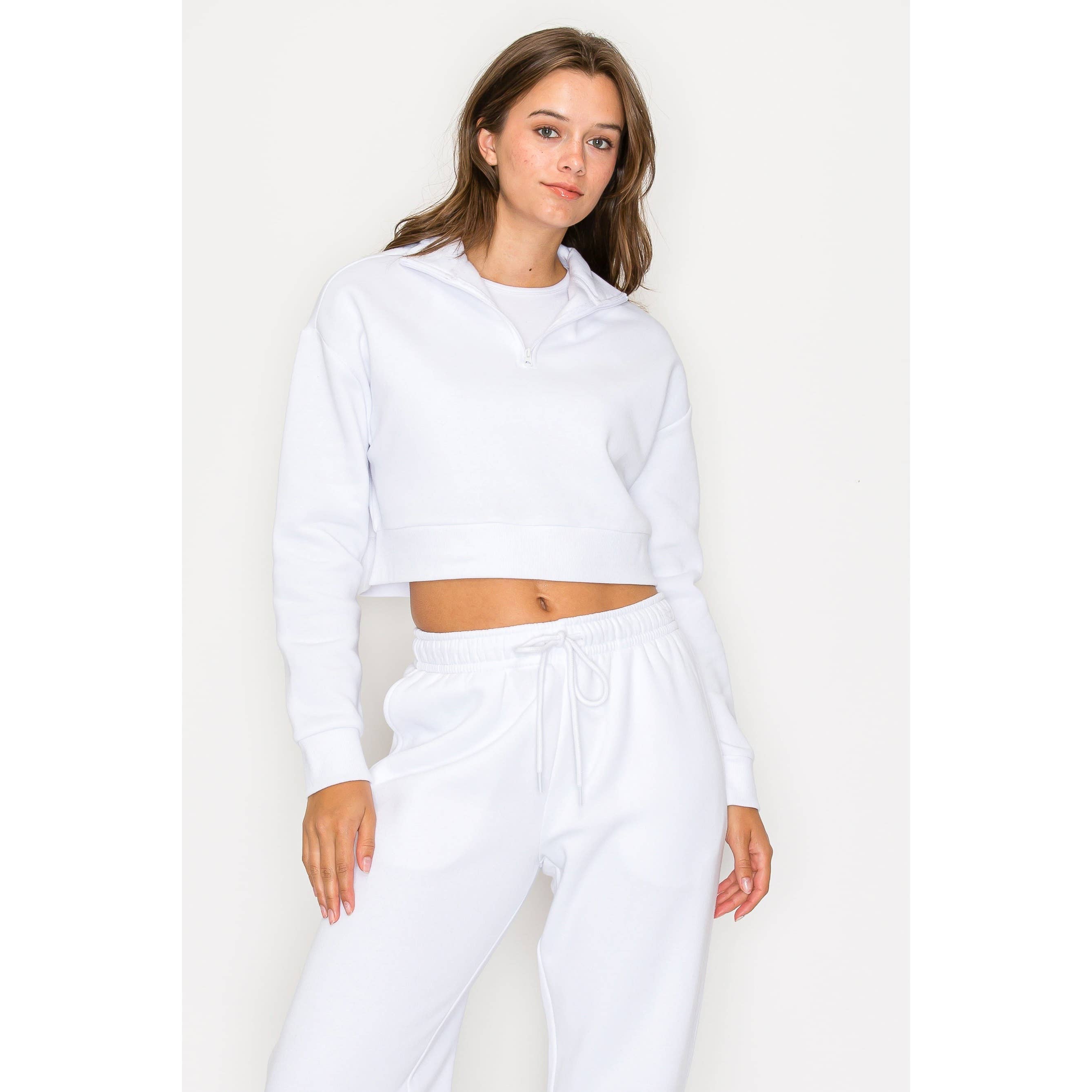 UP CLOTHING - Vente Sweat-shirt – femme - Sweat-shirt court à manches longues en polaire à demi-fermeture éclair13