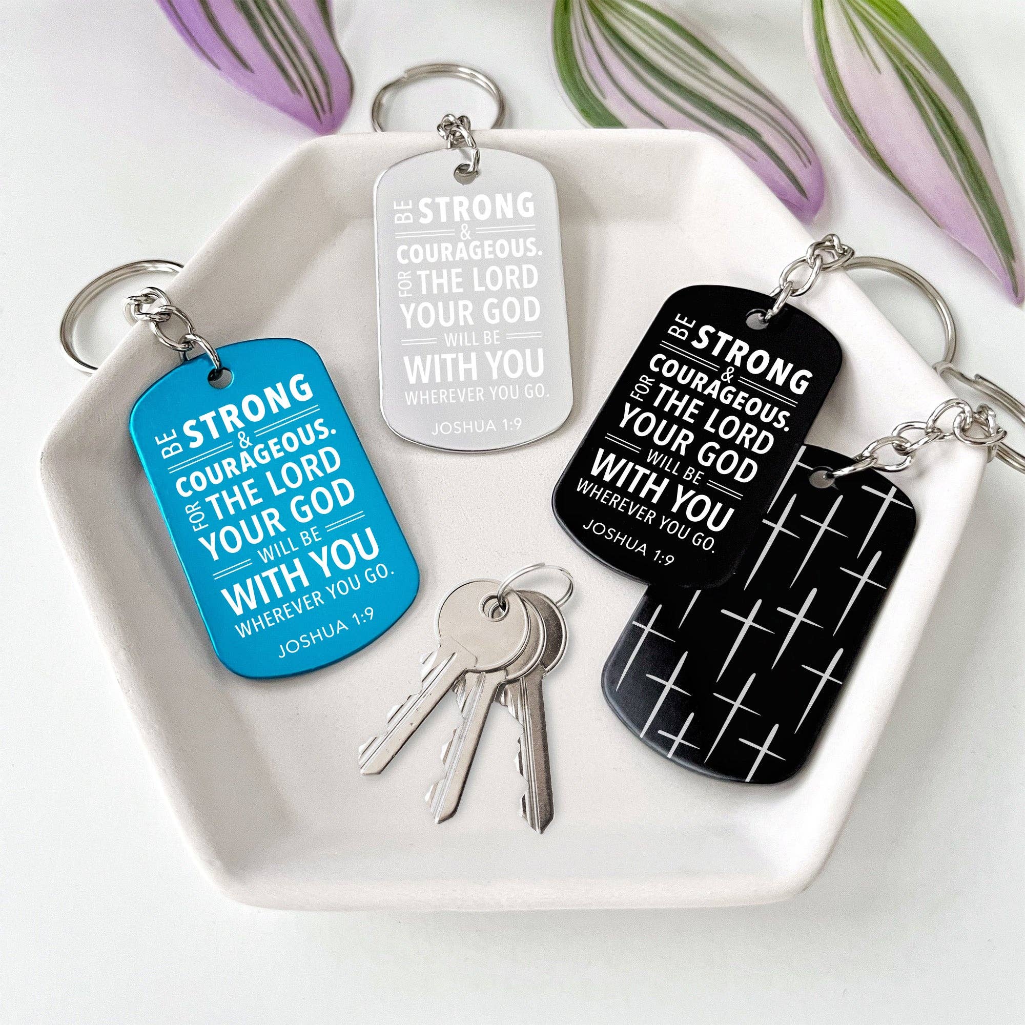 Inspired Indigo - Wholesale Keychain - Unisex - "Be Strong and Courageous" Joshua 1:9 Keychain2