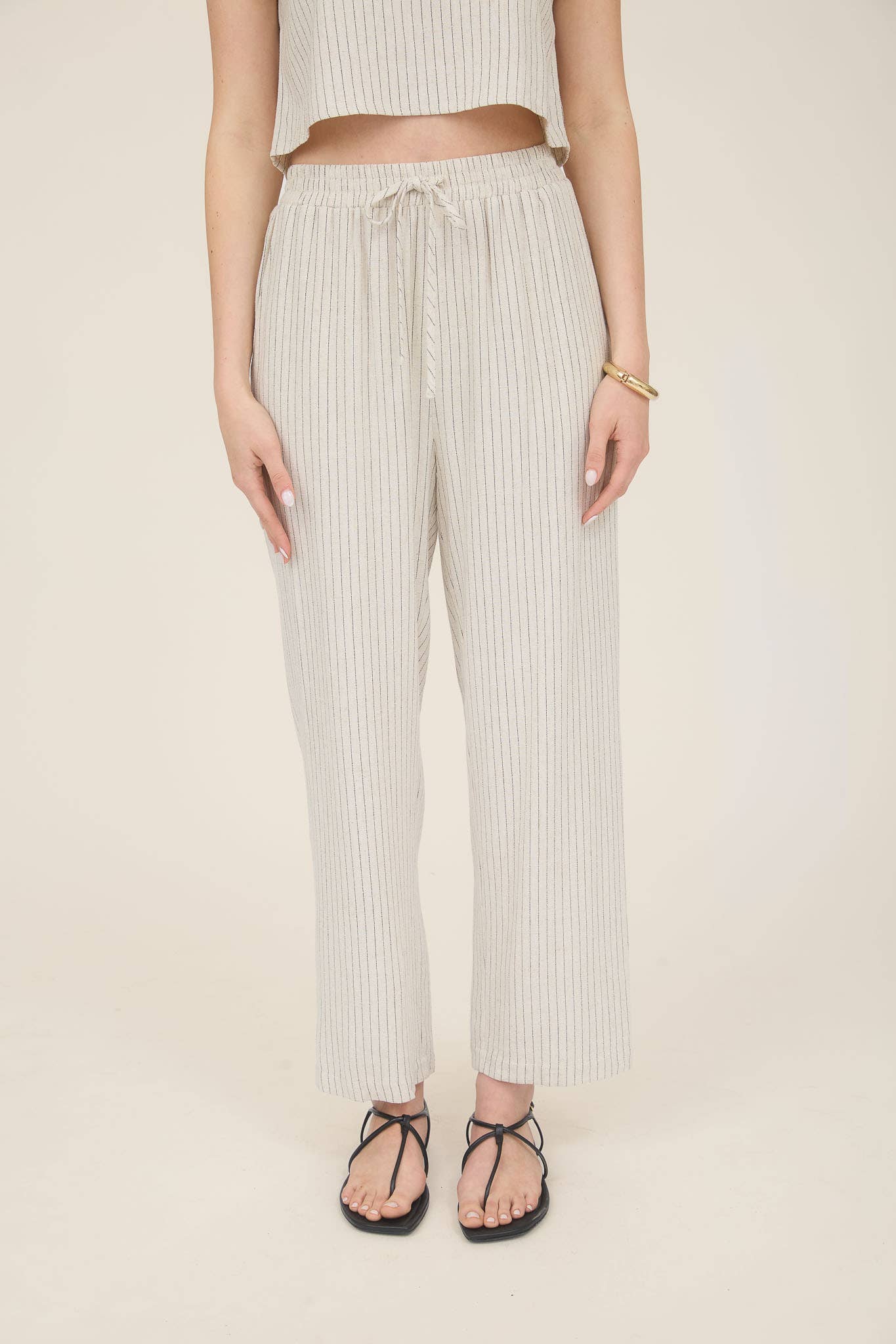 MINE - Wholesale Pants - Women's - PINSTRIPE DRAWSTRING STRAIGHT LEG LINEN PANTS7