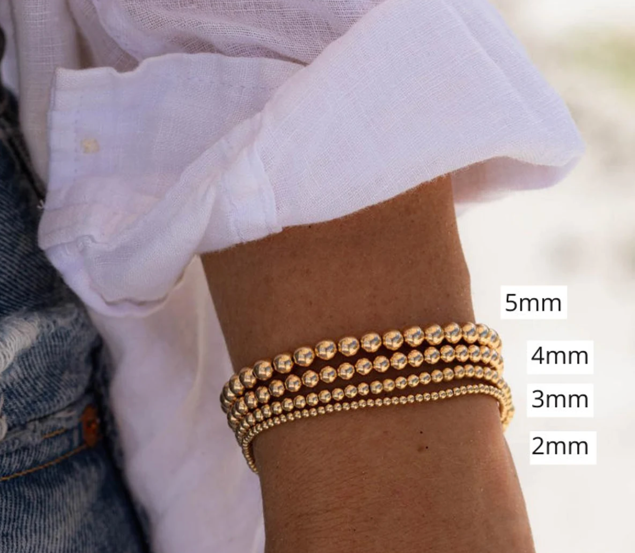 HoopLa - Wholesale Beaded Bracelet - Beads-Stacking Stretch Bracelets Steel Gold 14K  Waterproof16