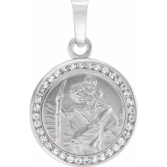 14K White Created White Sapphire St. Christopher Medal for wholesale by NYMAN JEWELERS