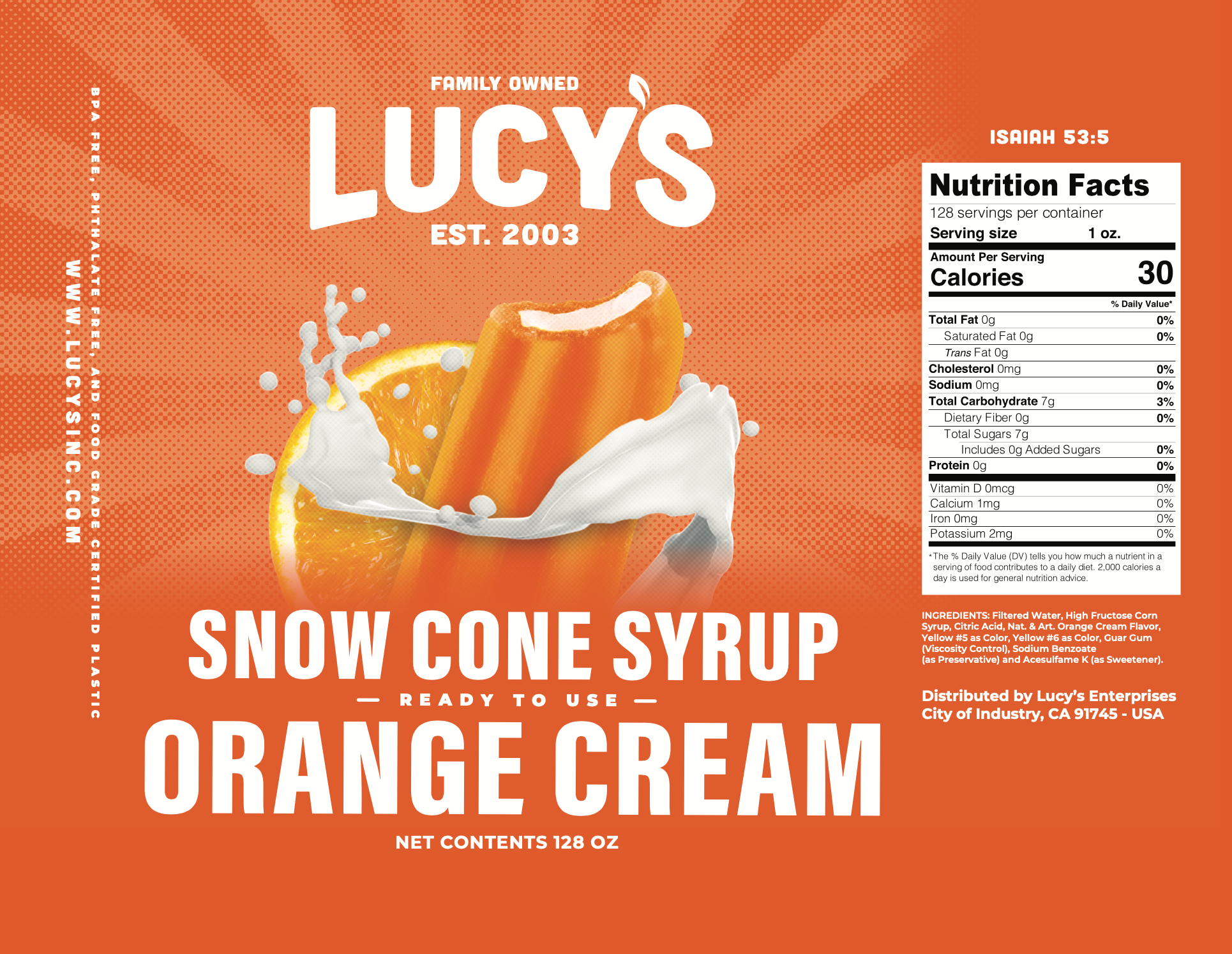 Lucy's - Wholesale Flavored Syrup - Orange Cream Snow Cone Syrup - 128oz3